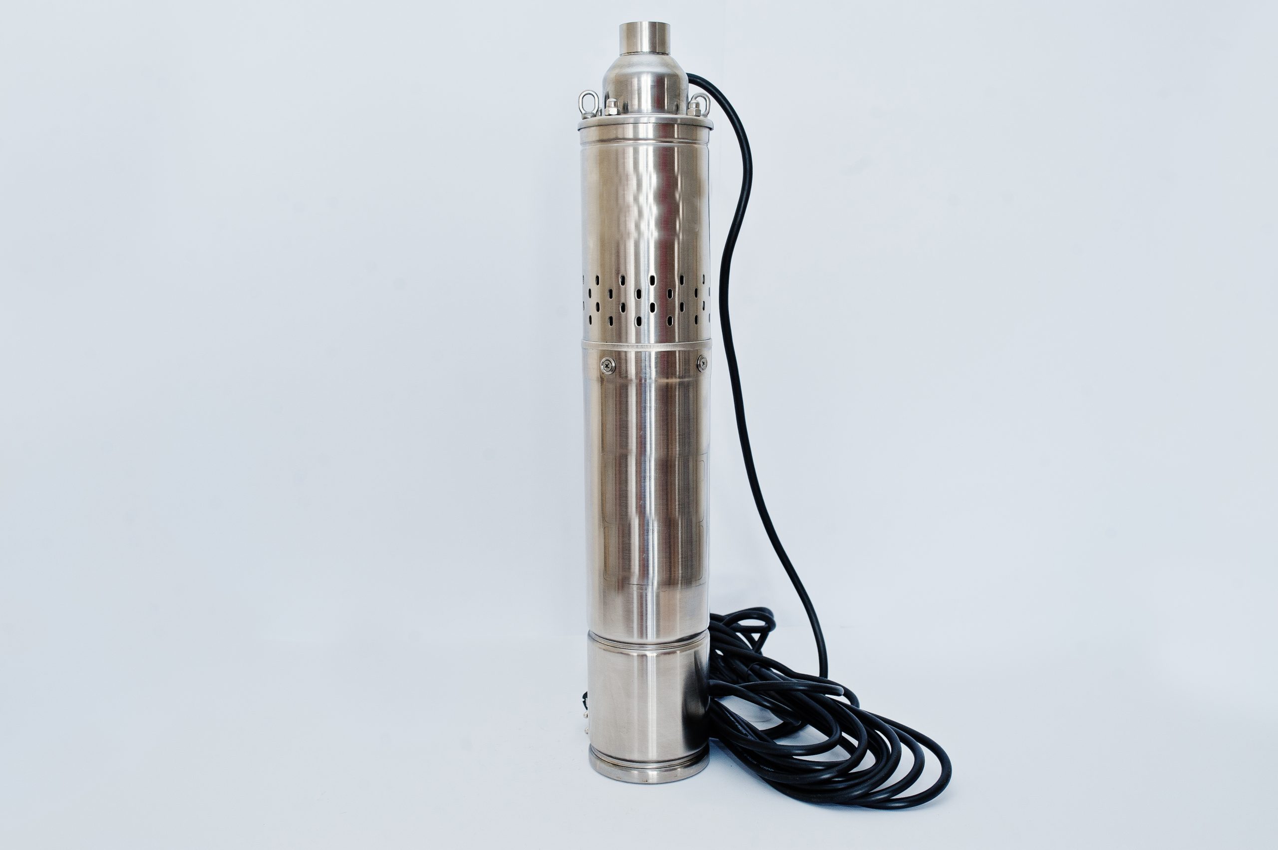 Deep well submersible pump isolated on white.